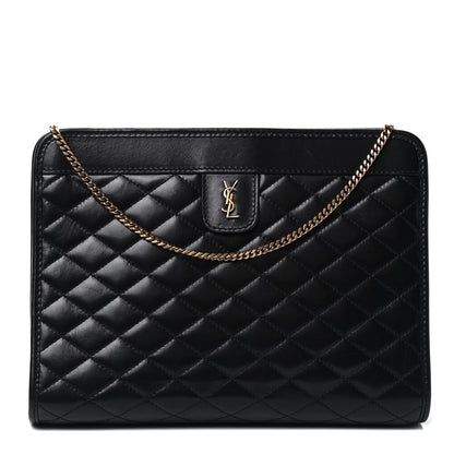 Saint Laurent Lambskin Quilted Monogram Baby Victoire Chain Clutch Bag Black 1 of 4