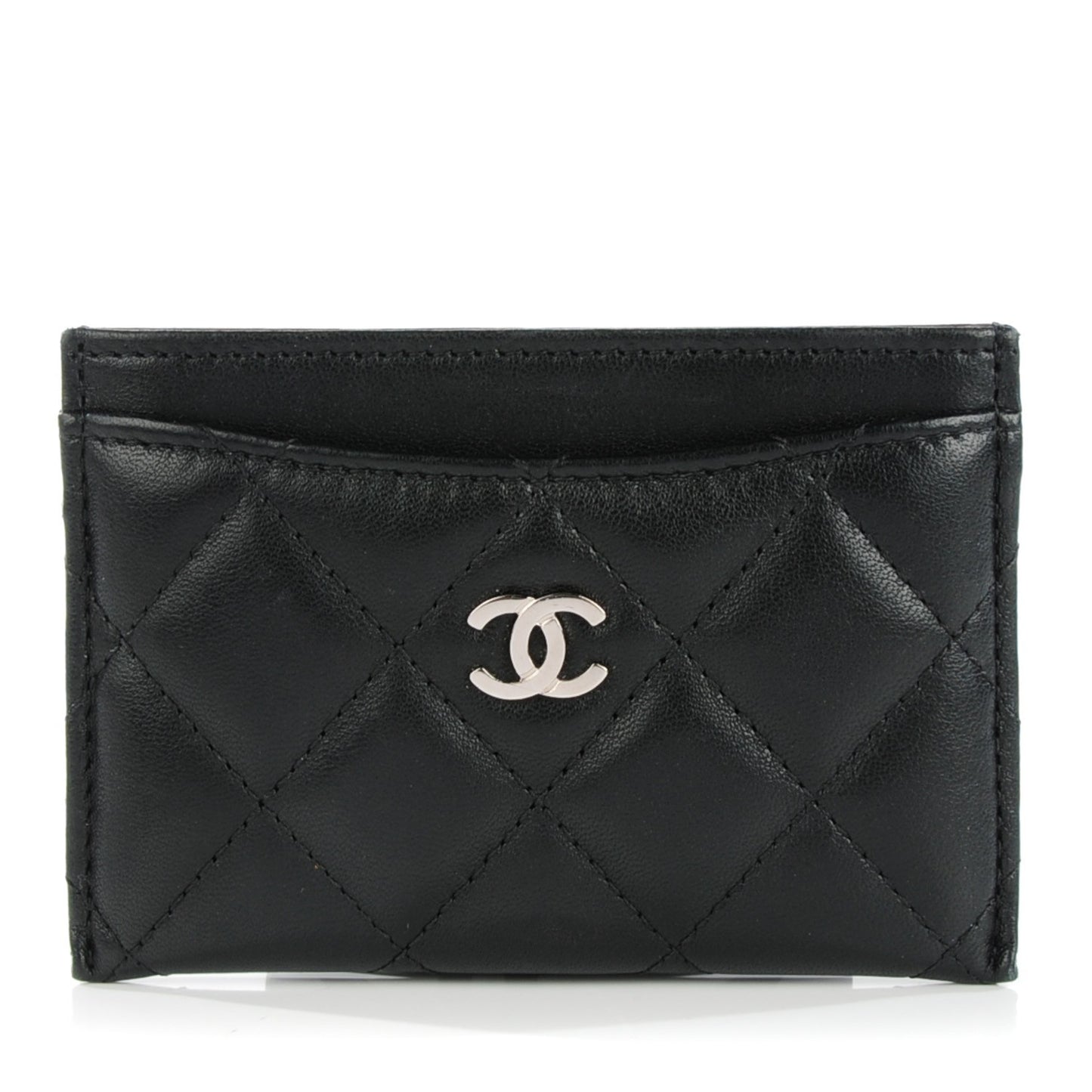 Lambskin Quilted Card Holder Black