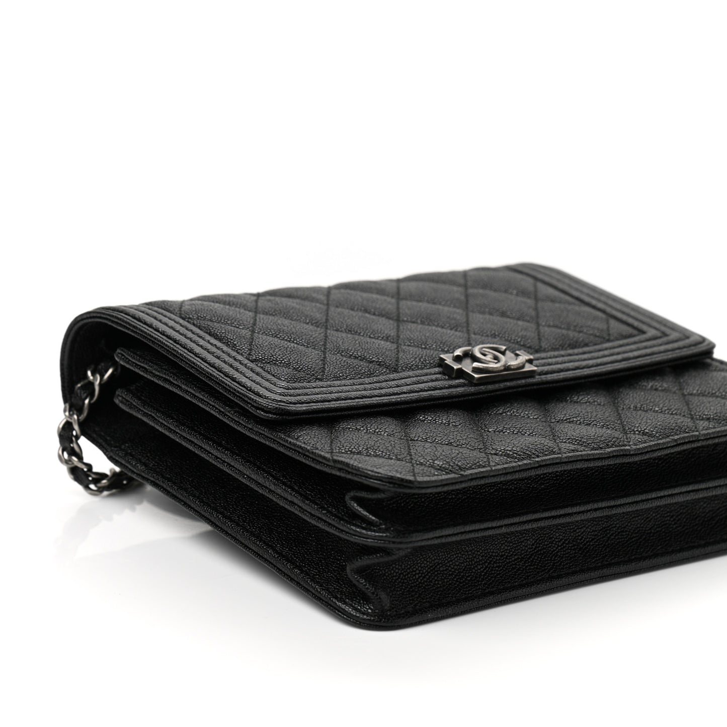Caviar Quilted Boy Clutch With Chain Black