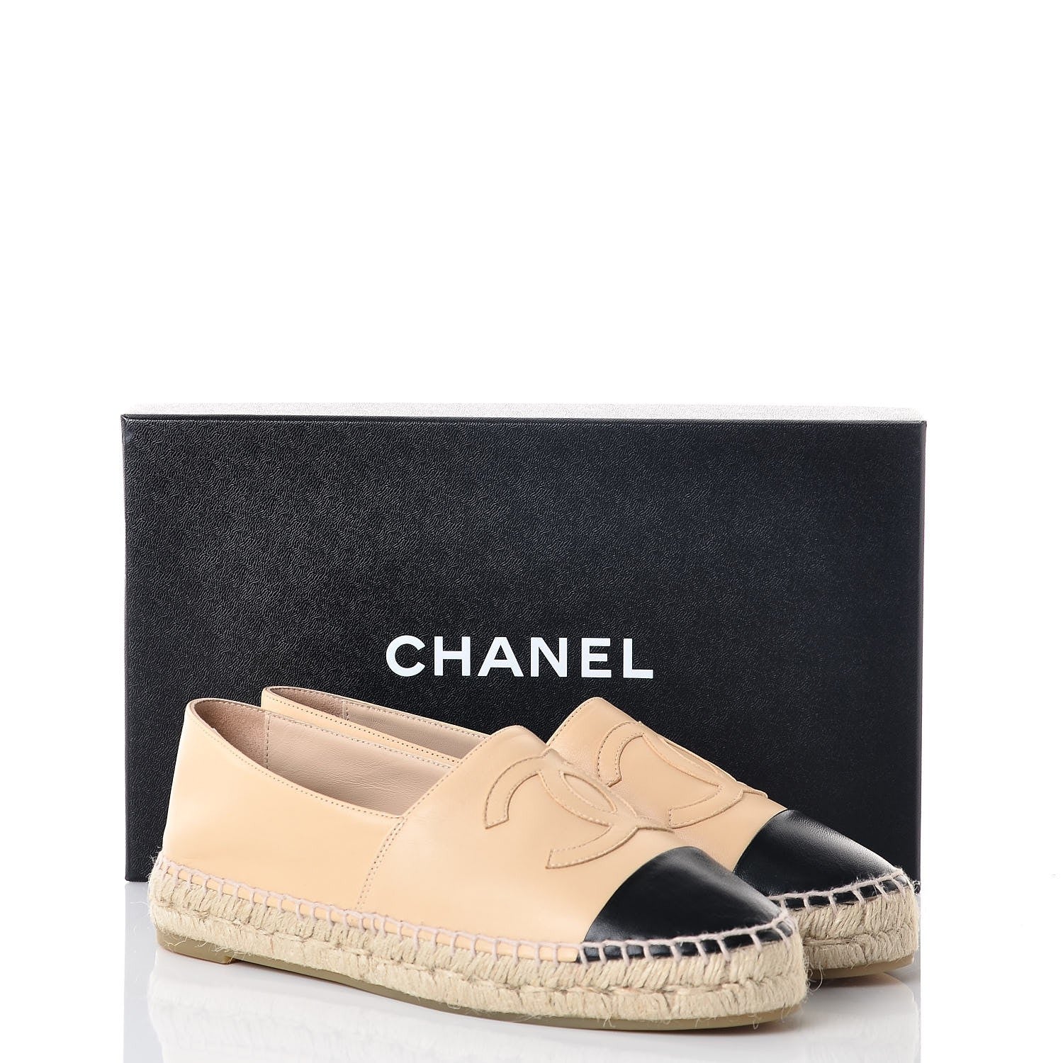Chanel Lambskin CC Espadrilles 38 Beige Black 10 of 10
