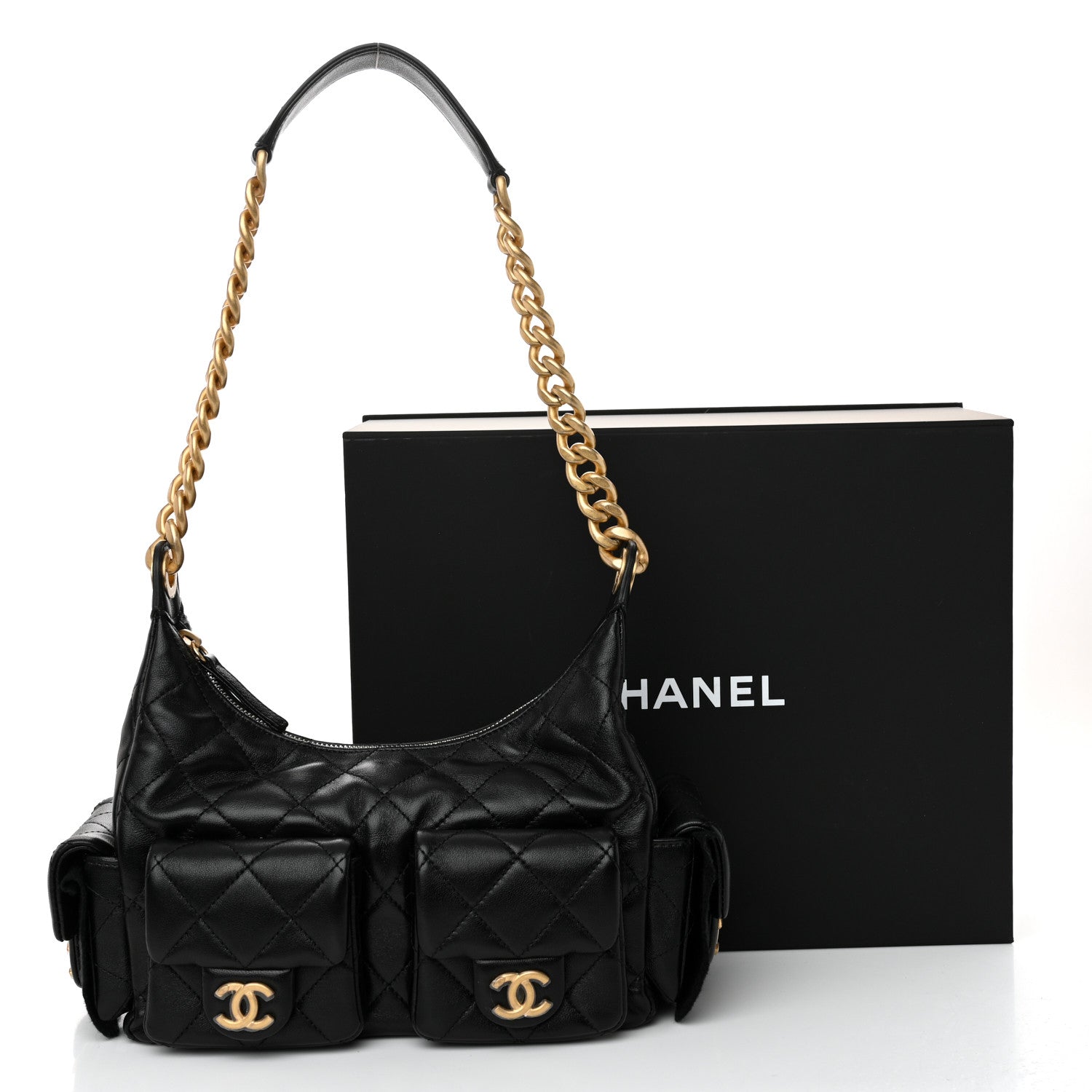 Chanel Shiny Lambskin Quilted Trendy Pockets Hobo Black 11 of 11