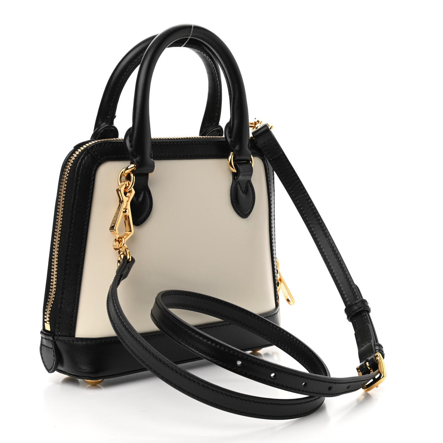 Boarded Plutone Calfskin Bi-Color Mini Horsebit 1955 Top Handle Bag Mystic White Black