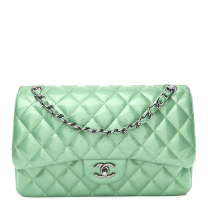 Chanel Patent Calfskin Quilted Jumbo Double Flap Green 1 of 11