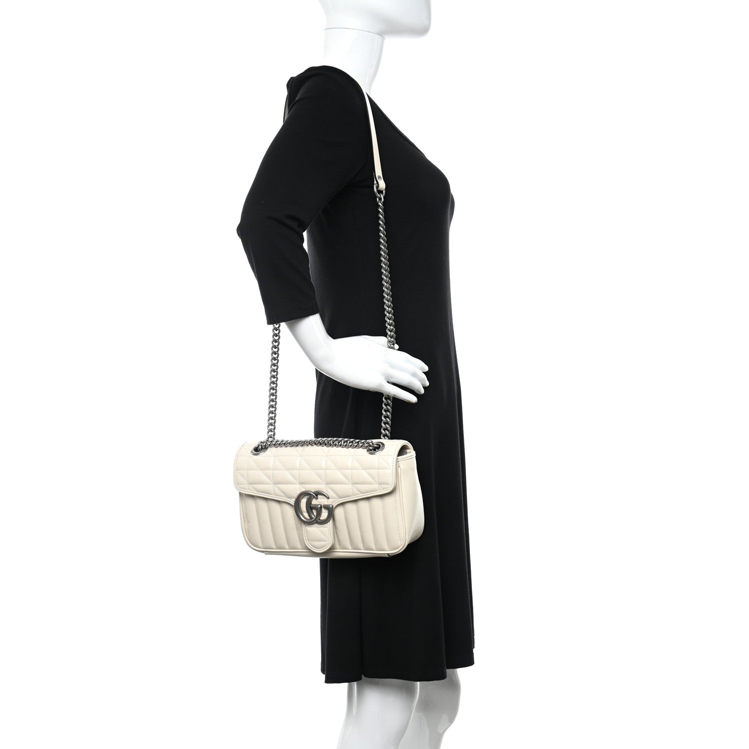 Gucci Calfskin Matelasse Aria Mini GG Marmont Shoulder Bag Mystic White 2 of 12