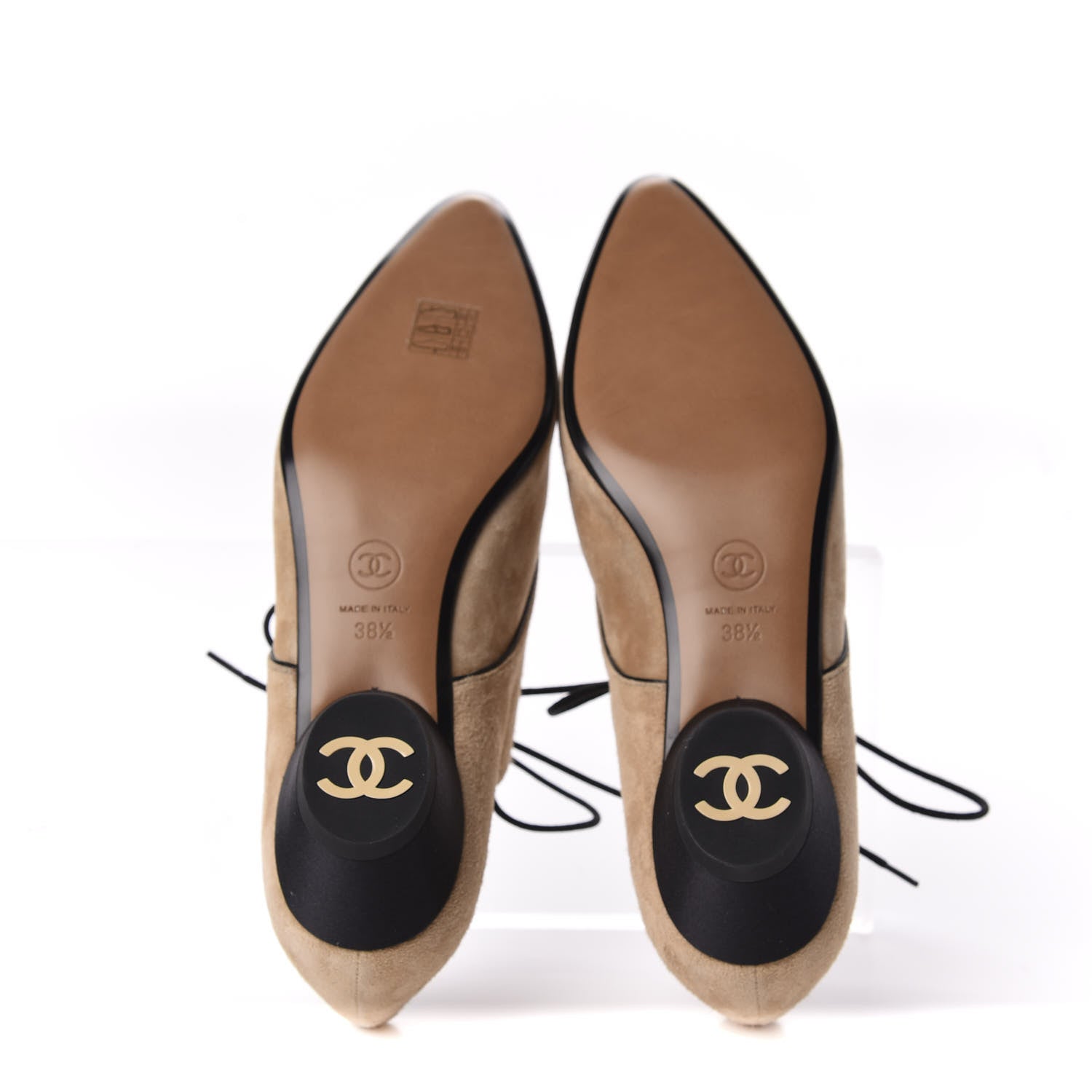 Chanel Suede Calfskin Satin Cap Toe Lace Up Oxfords 38.5 Beige Black 7 of 10