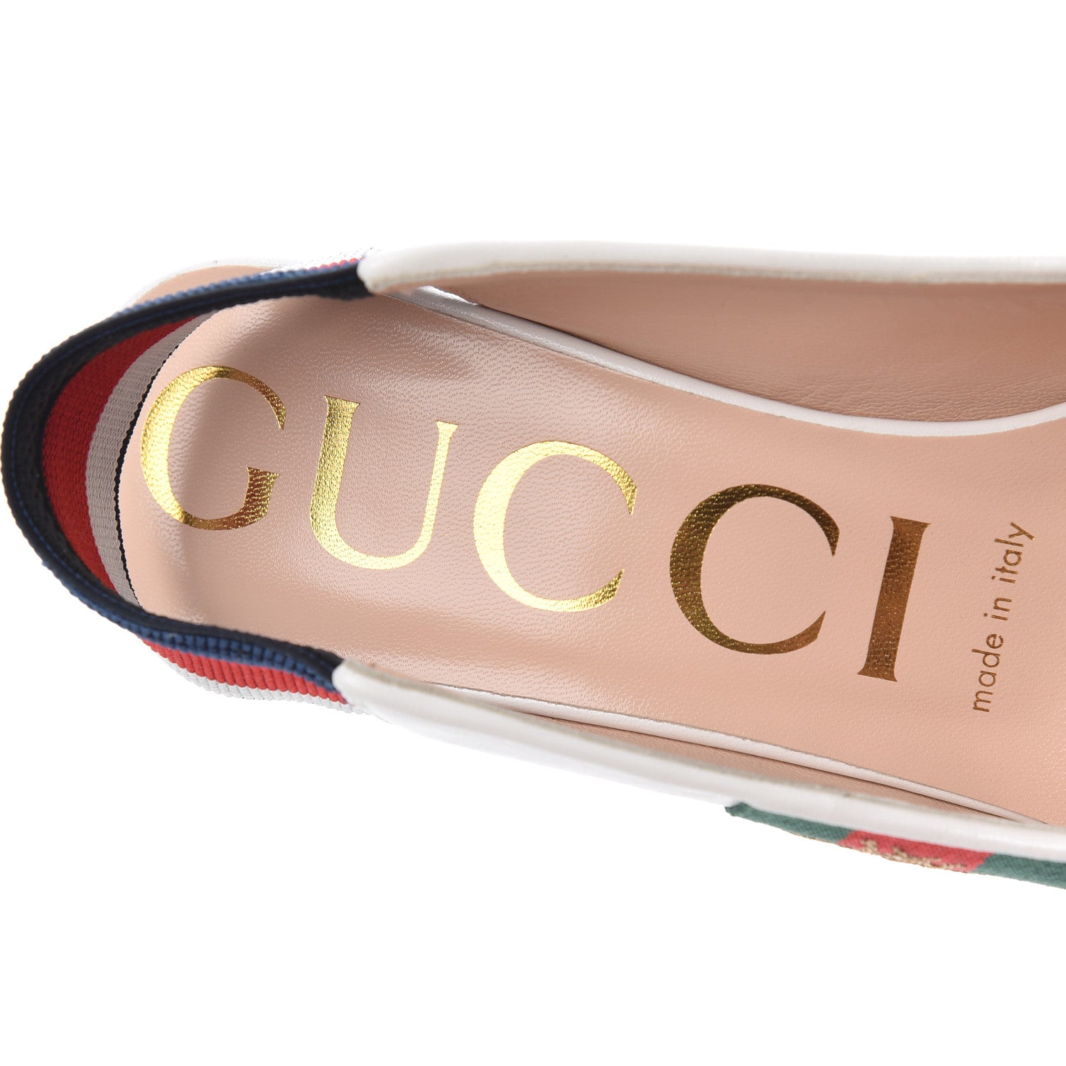 Gucci Malaga Kid Web Sylvie Mid Heel Slingback Pumps 35.5 White 6 of 9