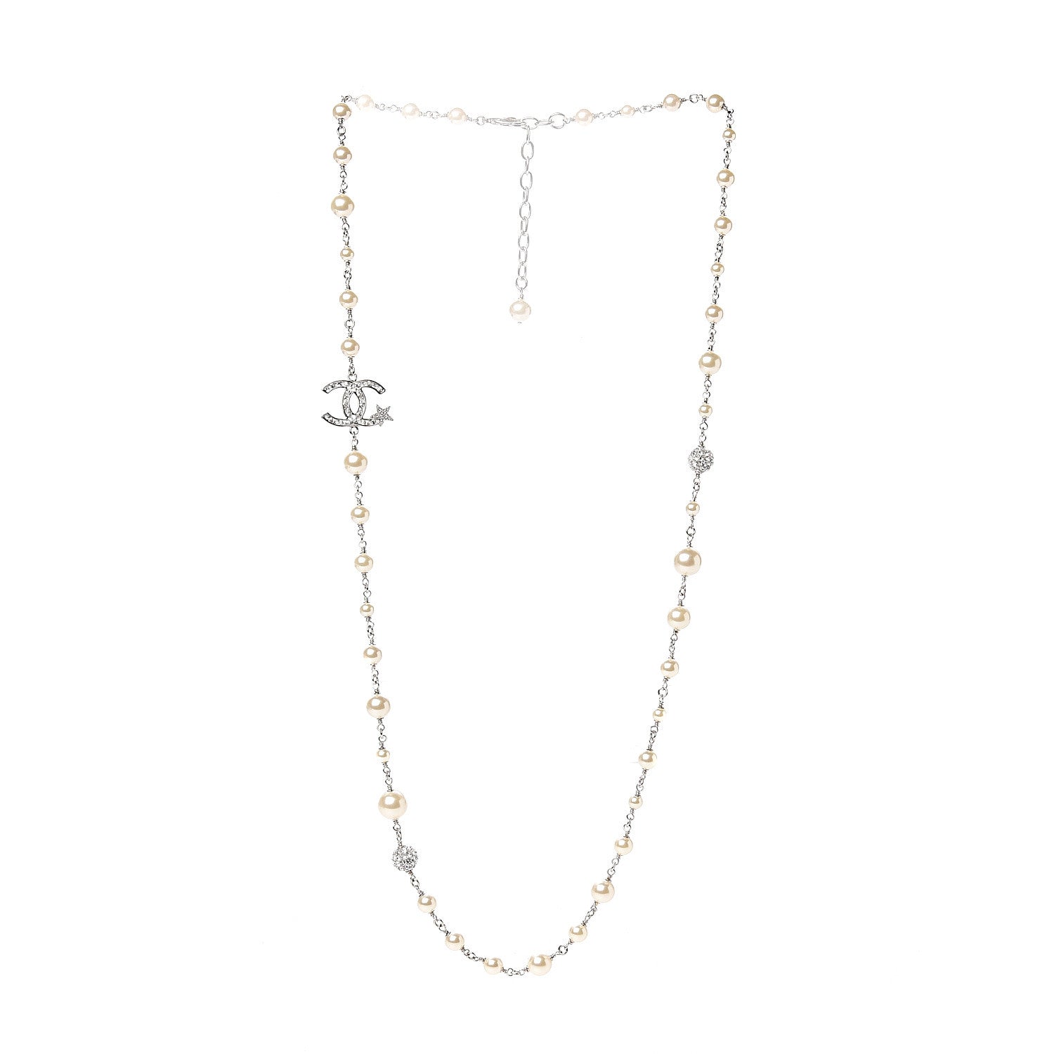 Chanel Pearl Crystal CC Starfall Necklace Silver 2 of 4