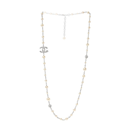 Chanel Pearl Crystal CC Starfall Necklace Silver 2 of 4