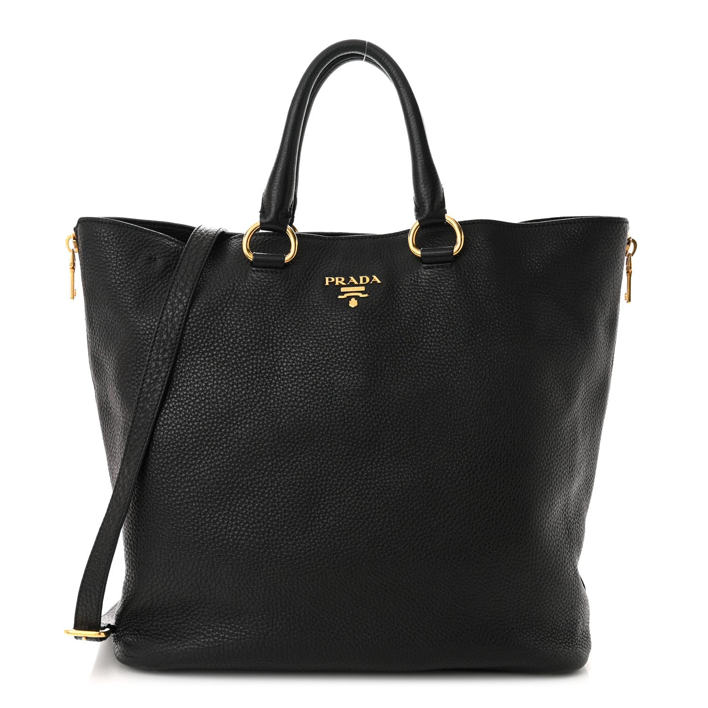Vitello Daino Side Zip Tote Black