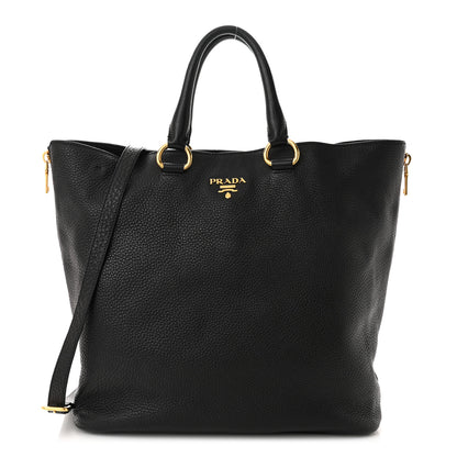 Prada Vitello Daino Side Zip Tote Black 1 of 12