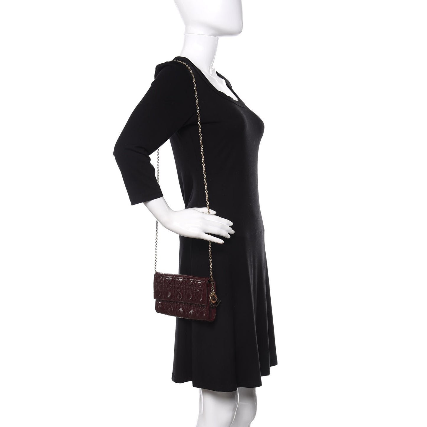 Patent Cannage Lady Dior Rendezvous Wallet On Chain Burgundy