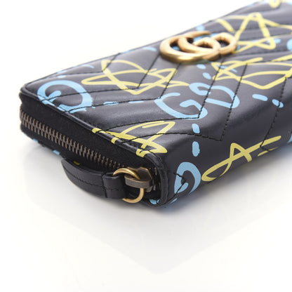 Gucci Calfskin Matelasse GucciGhost GG Marmont Zip Around Wallet Black New Acquamarine 6 of 10