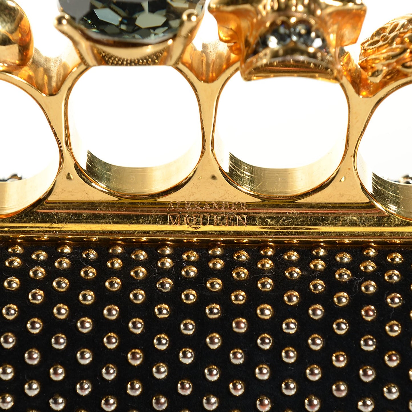 Calfskin Studded Skull Knuckle Box Clutch Black