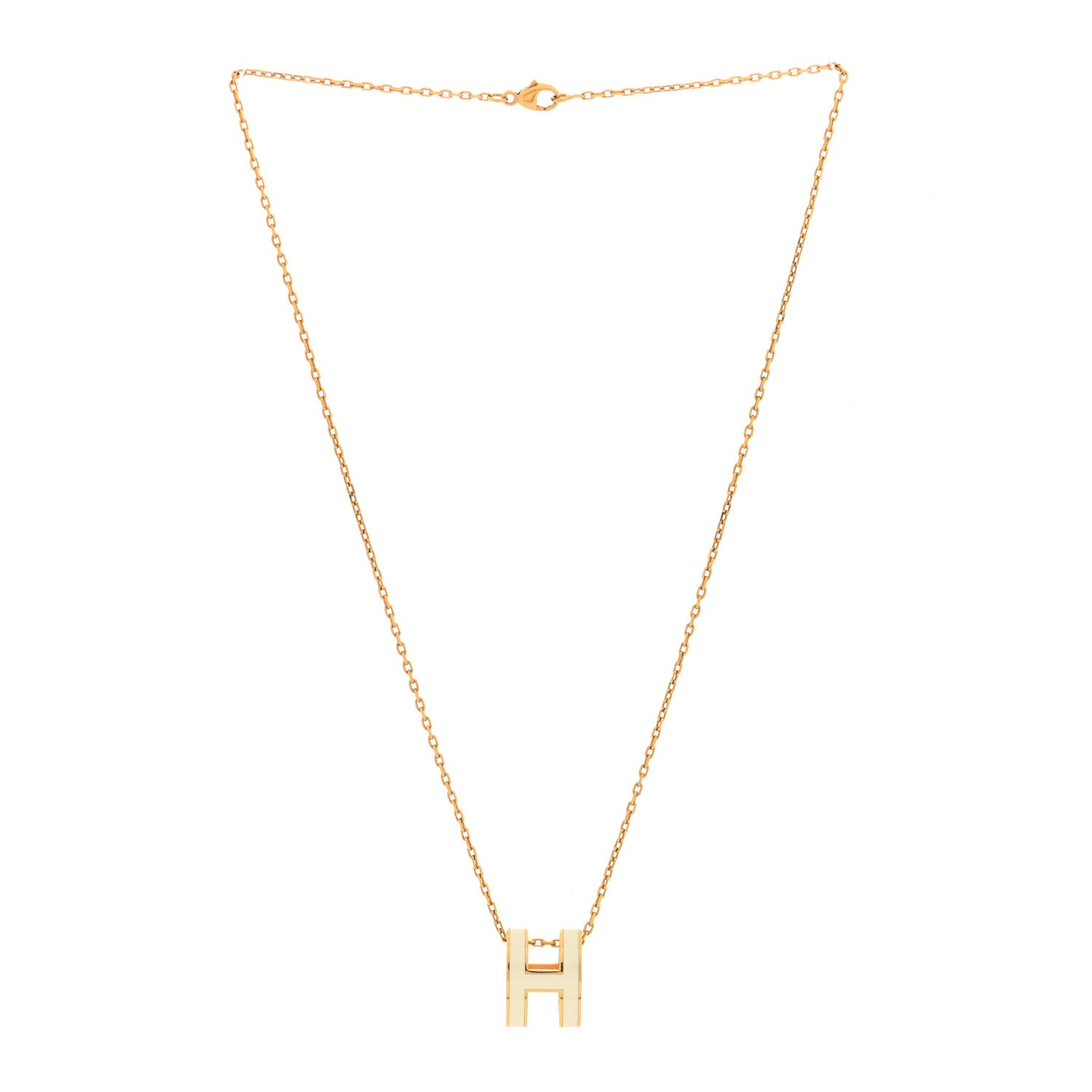 Hermes Lacquered Gold Pop H Pendant Necklace White 3 of 6