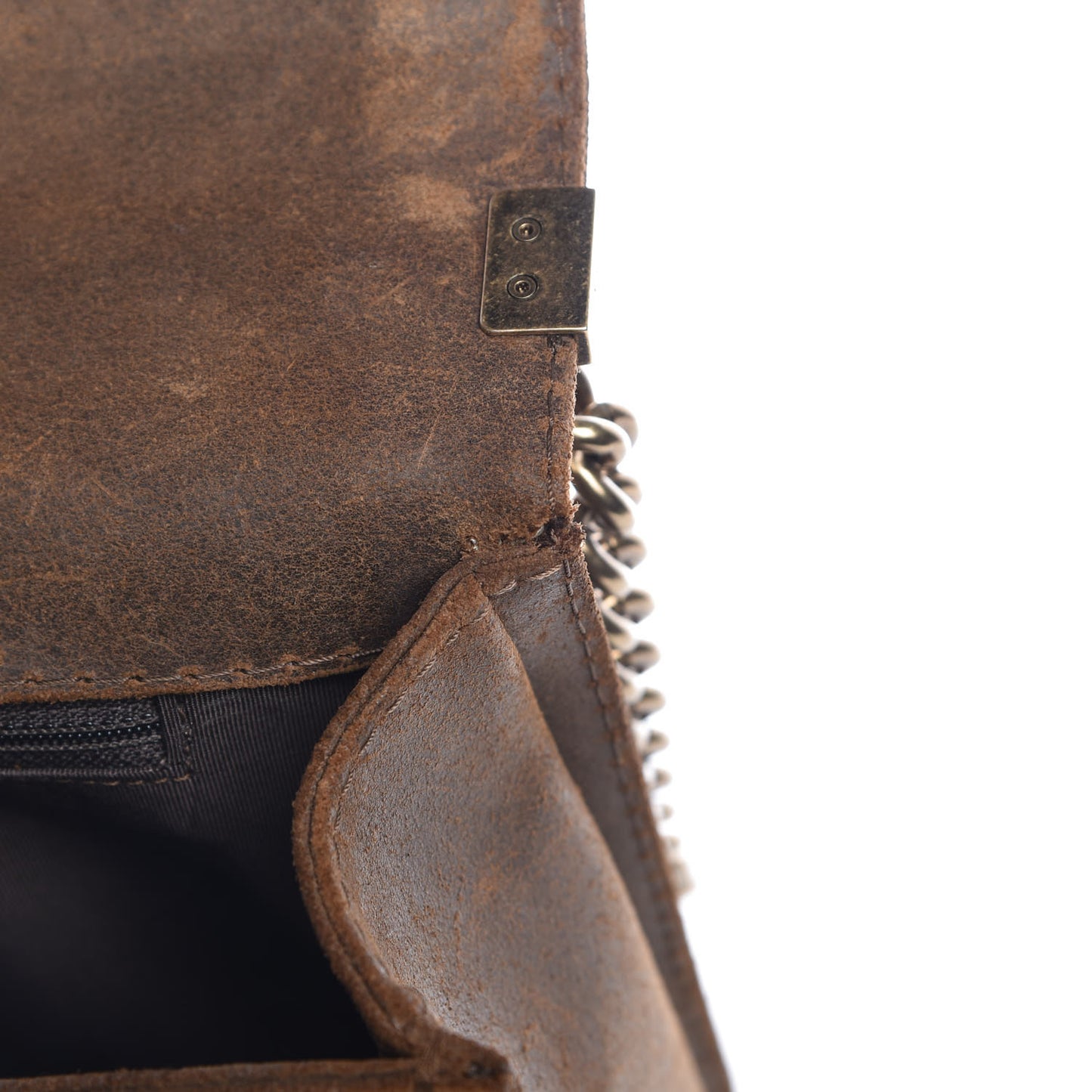 Nubuck Quilted Large Boy Flap Brown