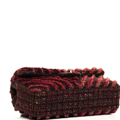 Chanel Tweed Chevron Quilted Medium Flap Red Gold 4 of 9