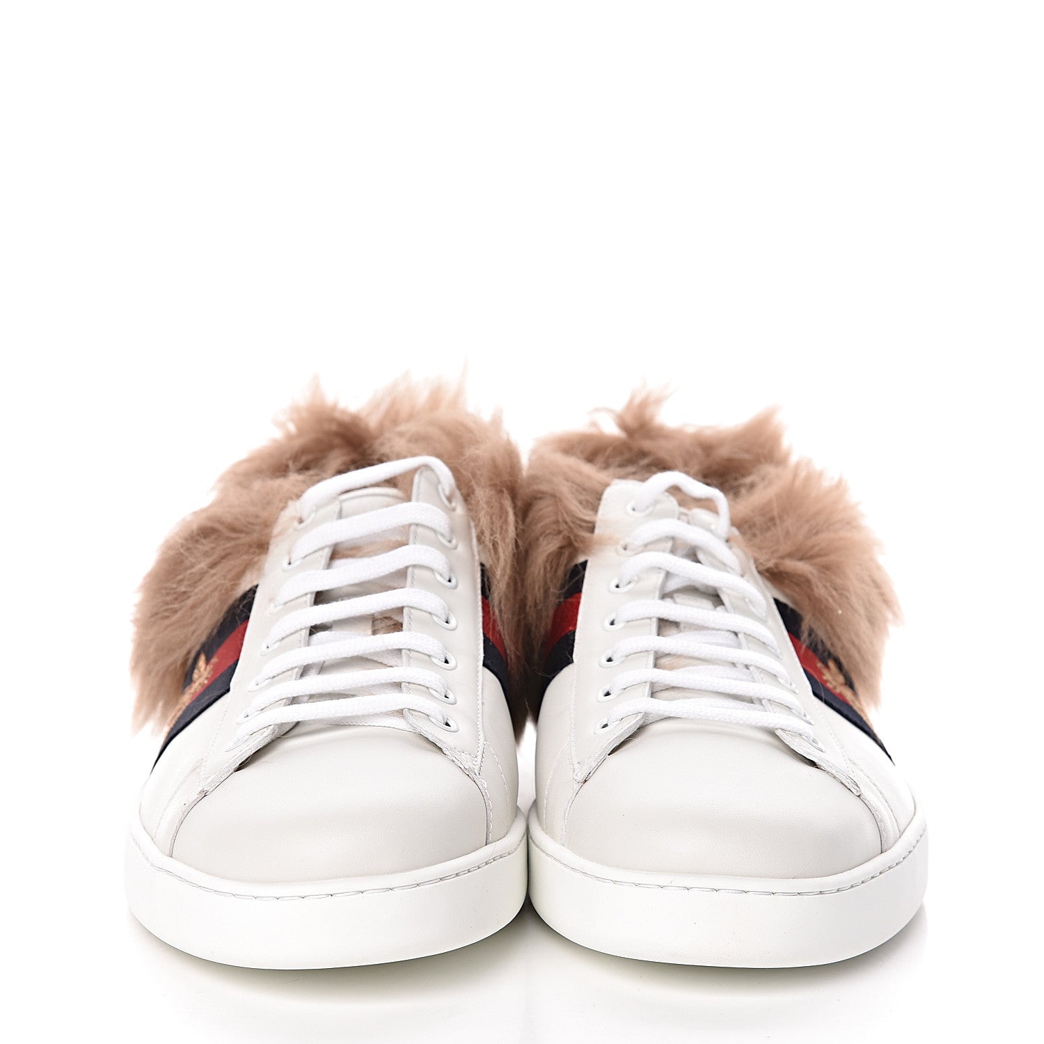 Gucci Calfskin Wool Web Bee Embroidered Mens Ace Sneakers 14 White 2 of 9