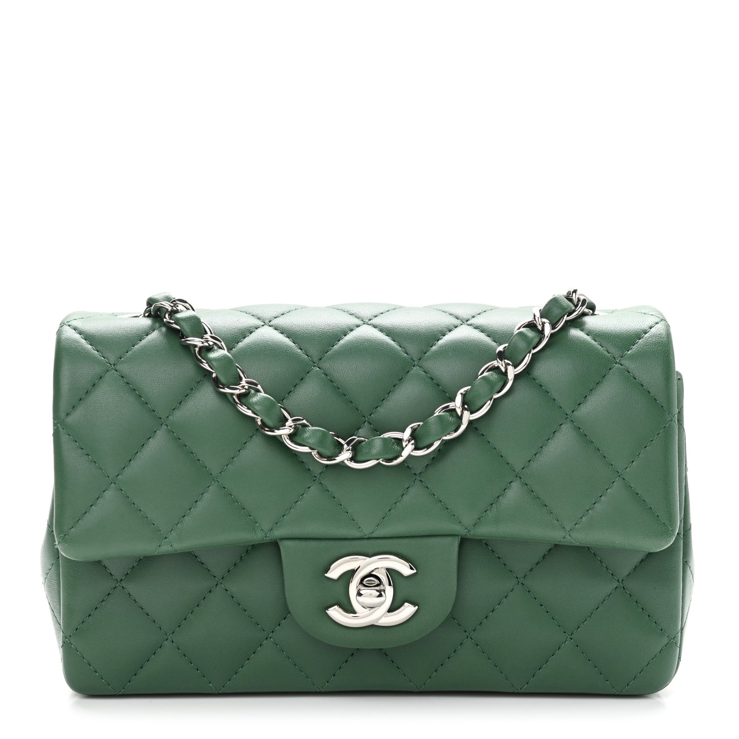 Lambskin Quilted Mini Rectangular Flap Green