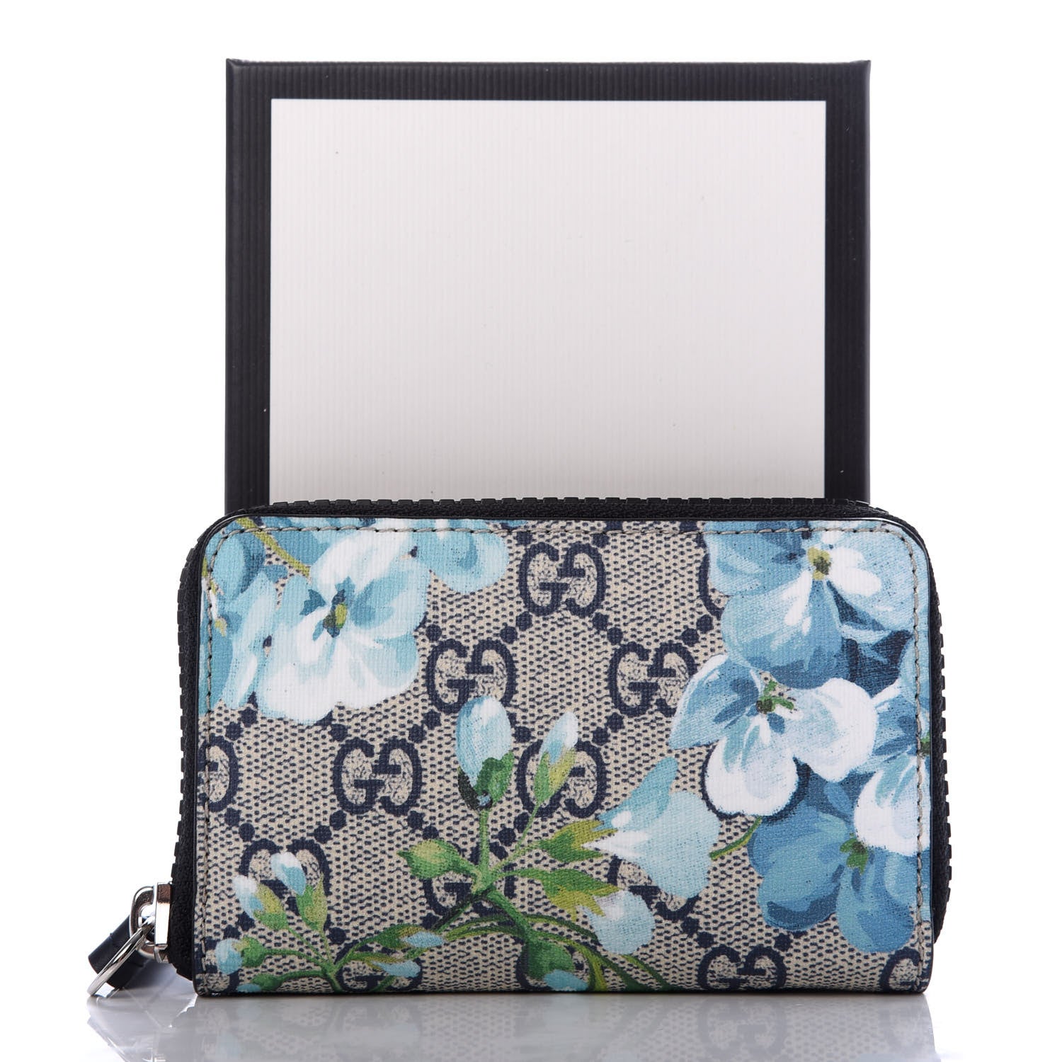 Gucci GG Supreme Monogram Blooms Zip Around Card Case Wallet Beige Blue Navy 7 of 7