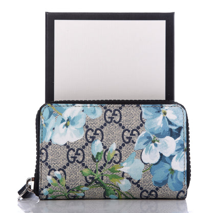Gucci GG Supreme Monogram Blooms Zip Around Card Case Wallet Beige Blue Navy 7 of 7