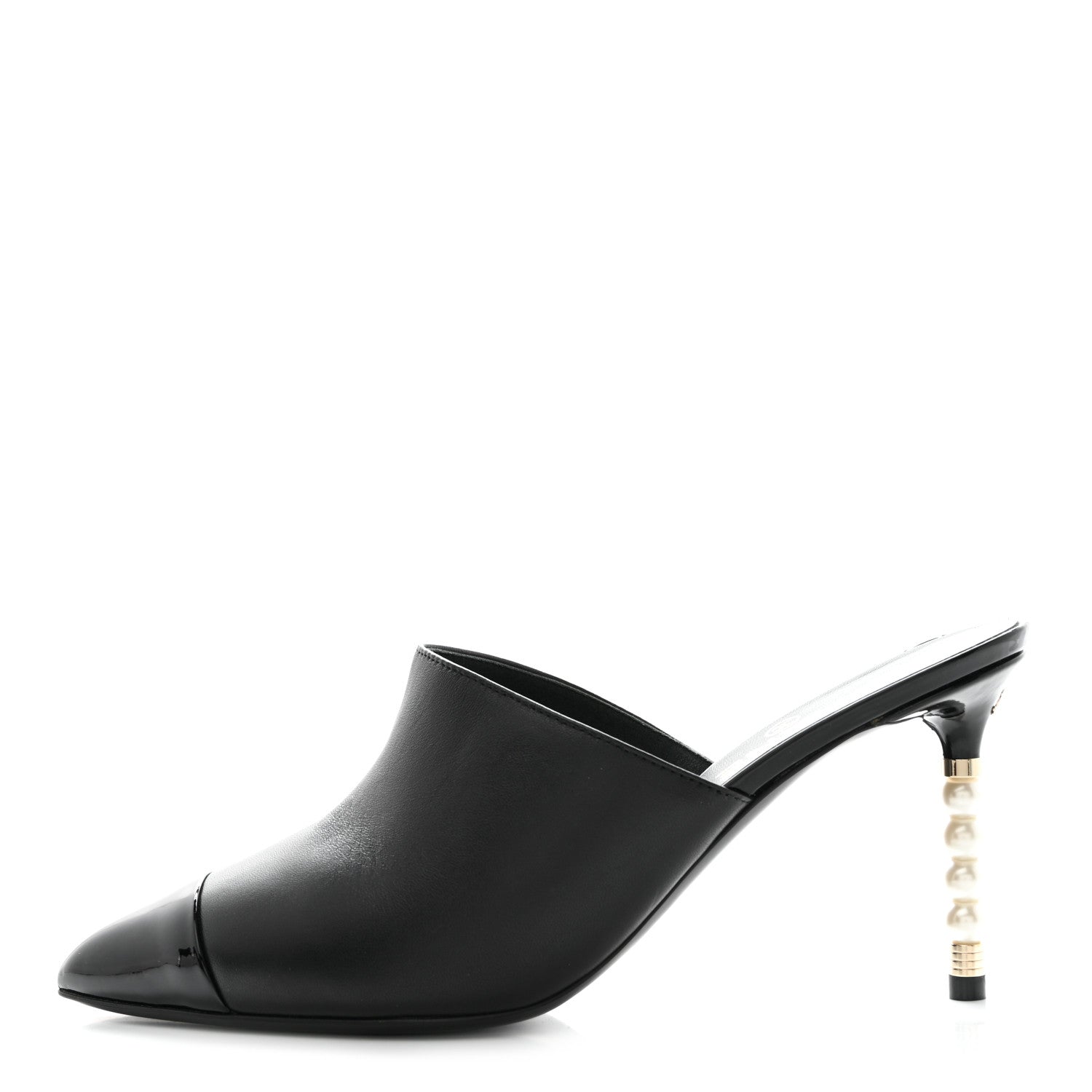 Chanel Lambskin Patent Cap Toe Pearl Mules 38.5 Black 1 of 8