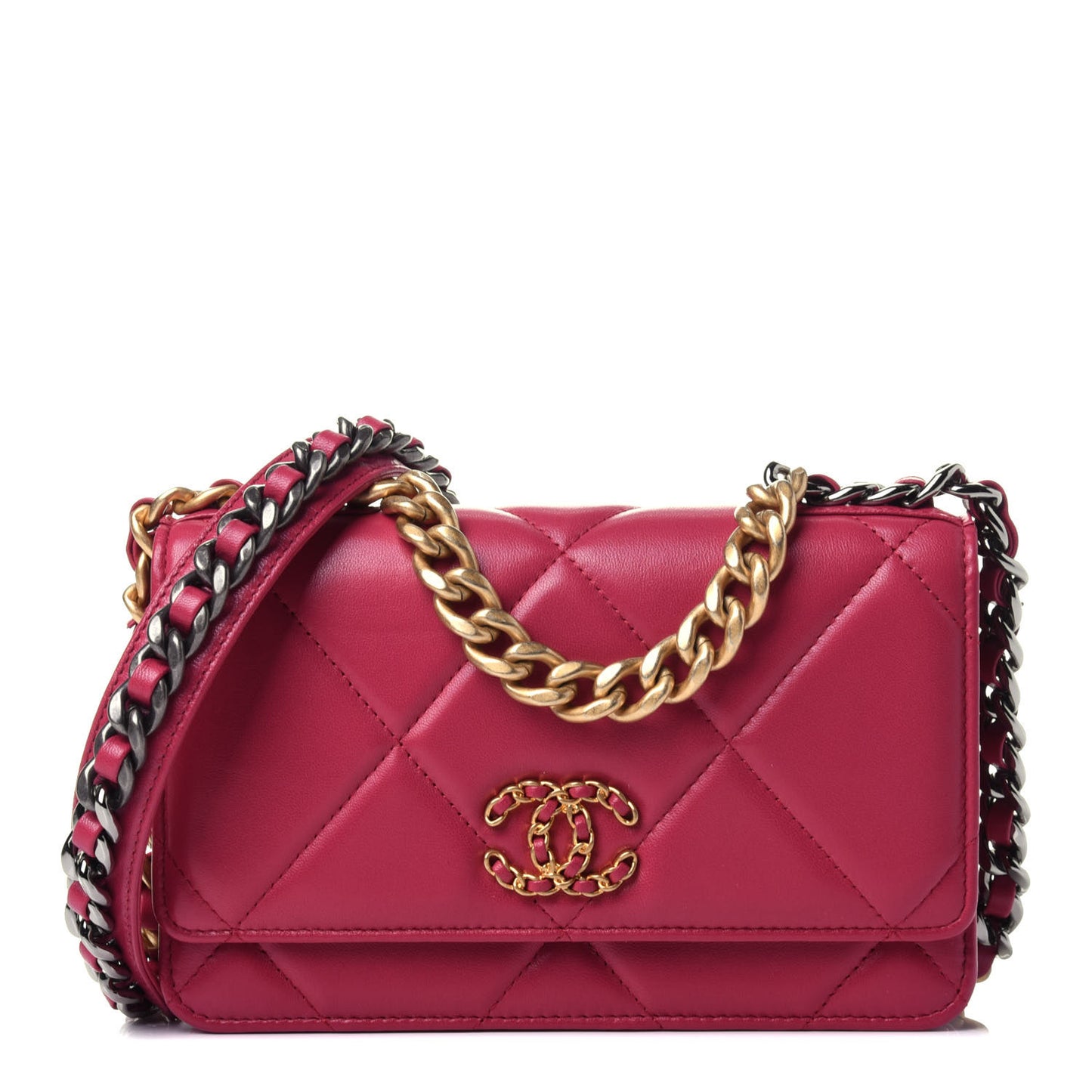 Lambskin Quilted Chanel 19 Wallet On Chain WOC Pink