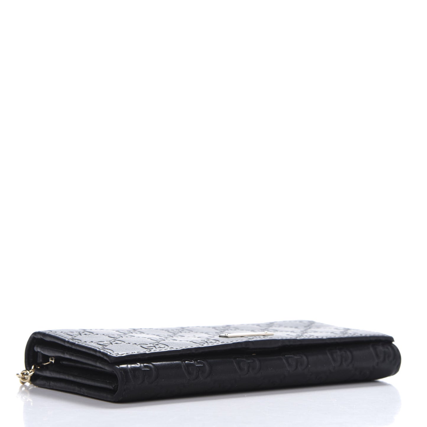 Guccissima Margaux Calfskin Metal Bar Chain Wallet Black