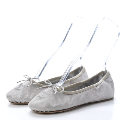 Chanel Metallic Fabric CC Elastic Ballerina Flats 37 Silver 3 of 8