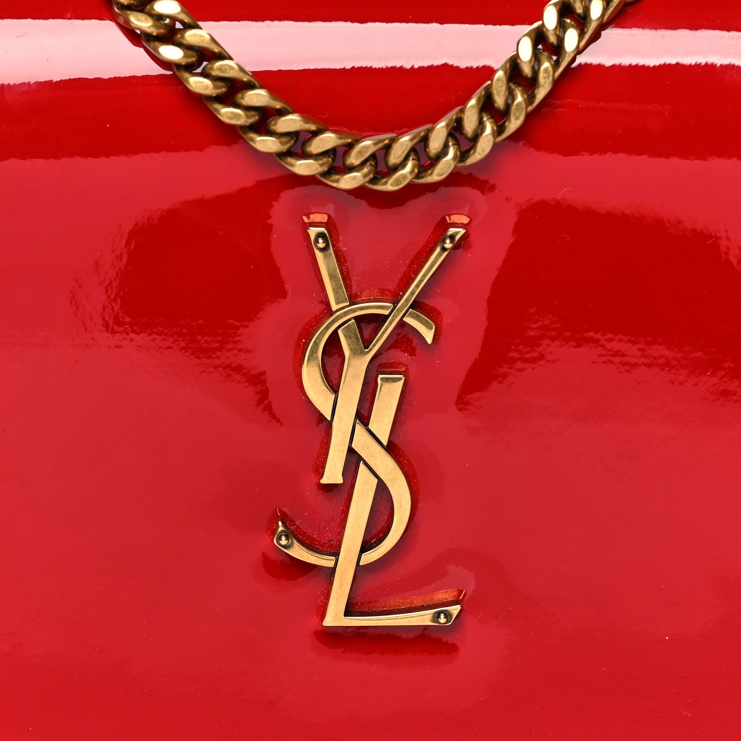 Saint Laurent Patent Calfskin Monogram Kate Wallet On Chain Rouge Eros 7 of 8