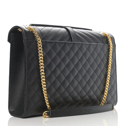 Saint Laurent Grain De Poudre Textured Mixed Matelasse Large Triquilt Monogram Satchel Black 3 of 11