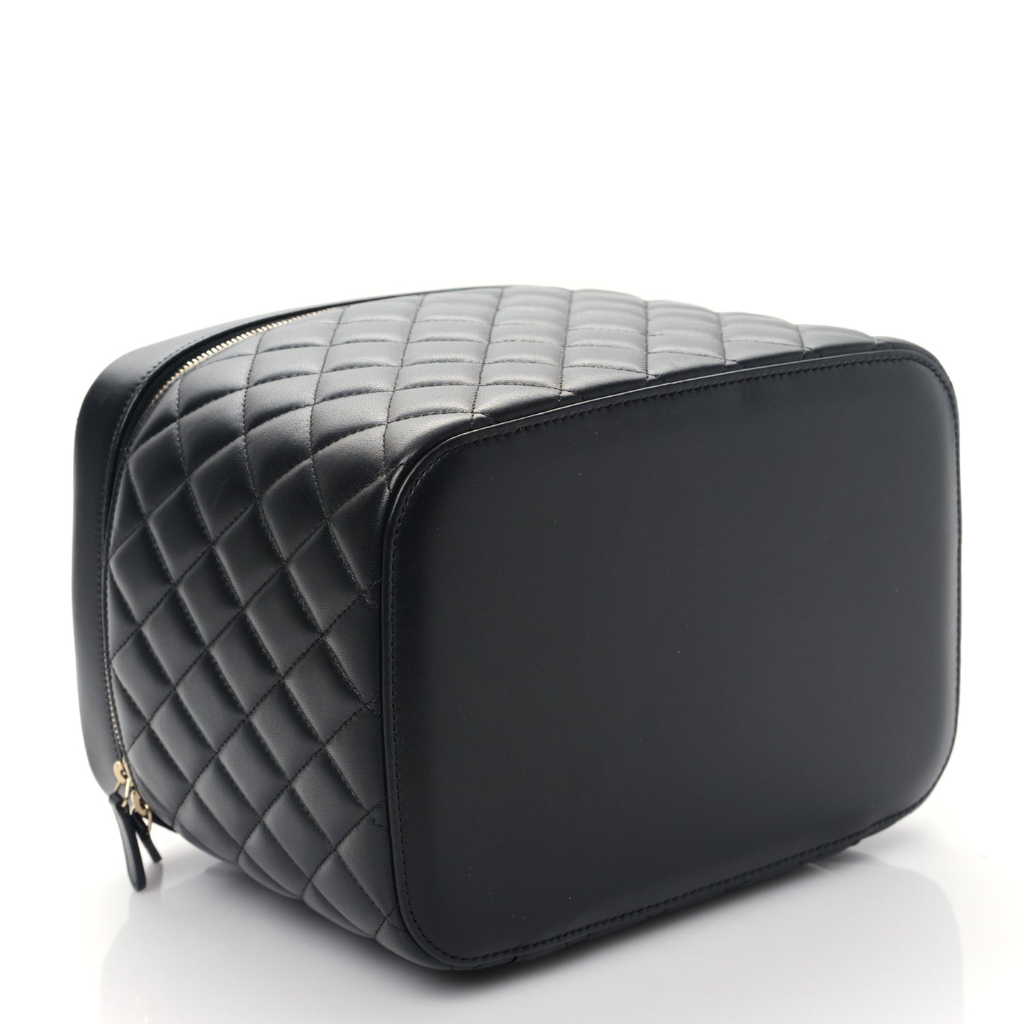Lambskin Quilted Large Vanity Pouch Black