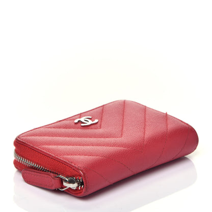 Chanel Caviar Chevron Quilted Zip Around Coin Purse Red 4 of 8