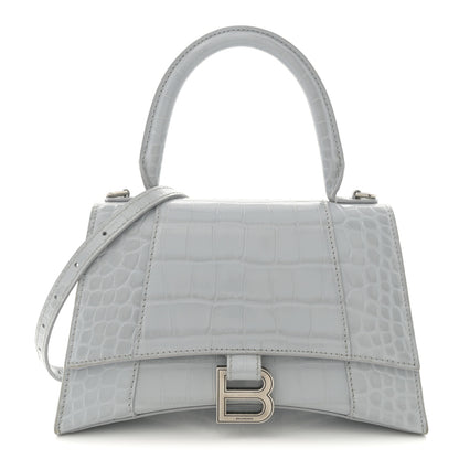 Balenciaga Shiny Calfskin Crocodile Embossed Small Hourglass Top Handle Bag Ash Blue 1 of 12