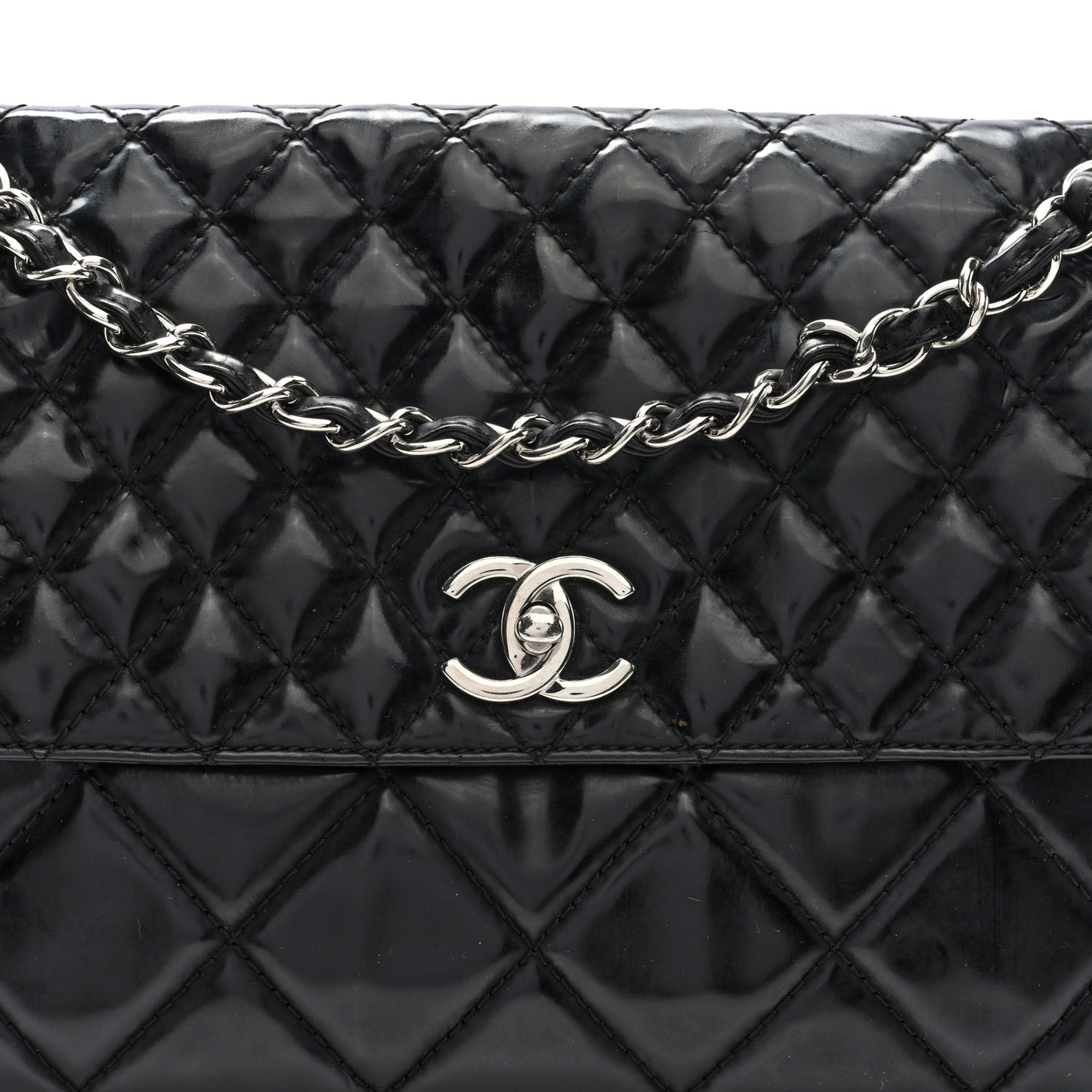 Vinyl Quilted In the Business Flap Bag Black
