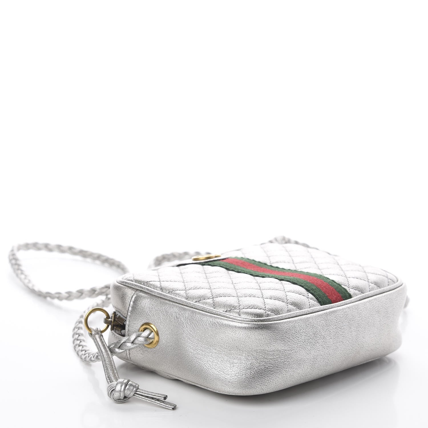 Gucci Laminated Nappa Web Trapuntata Mini GG Shoulder Bag Argento 3 of 7