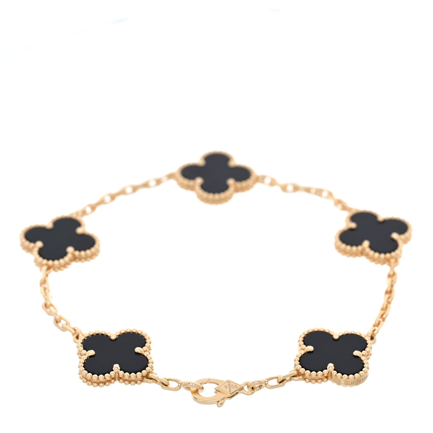 Van Cleef & Arpels 18K Yellow Gold Black Onyx 5 Motifs Vintage Alhambra Bracelet 2 of 5