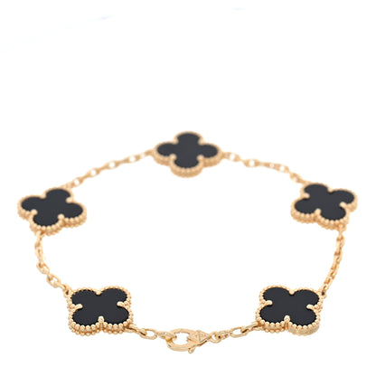 Van Cleef & Arpels 18K Yellow Gold Black Onyx 5 Motifs Vintage Alhambra Bracelet 2 of 5