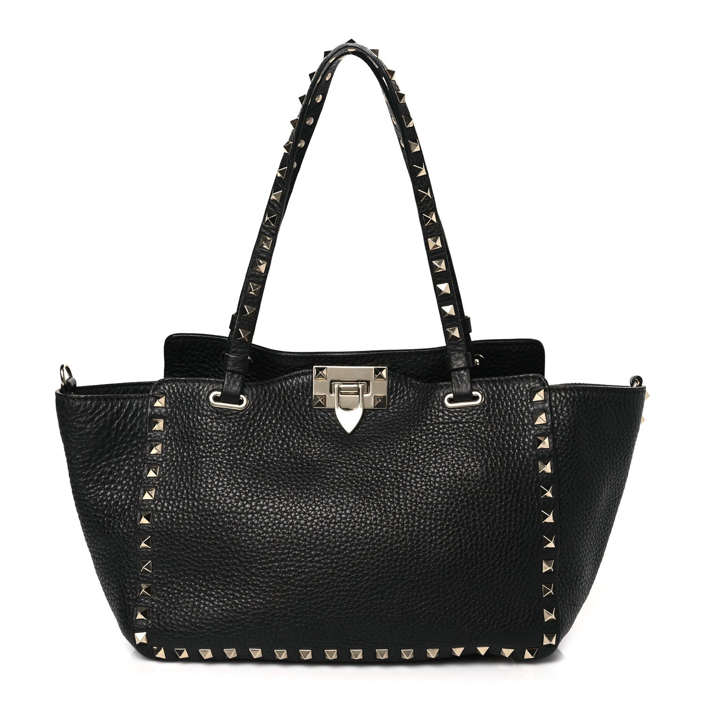 Grained Calfskin Small Rockstud Tote Black