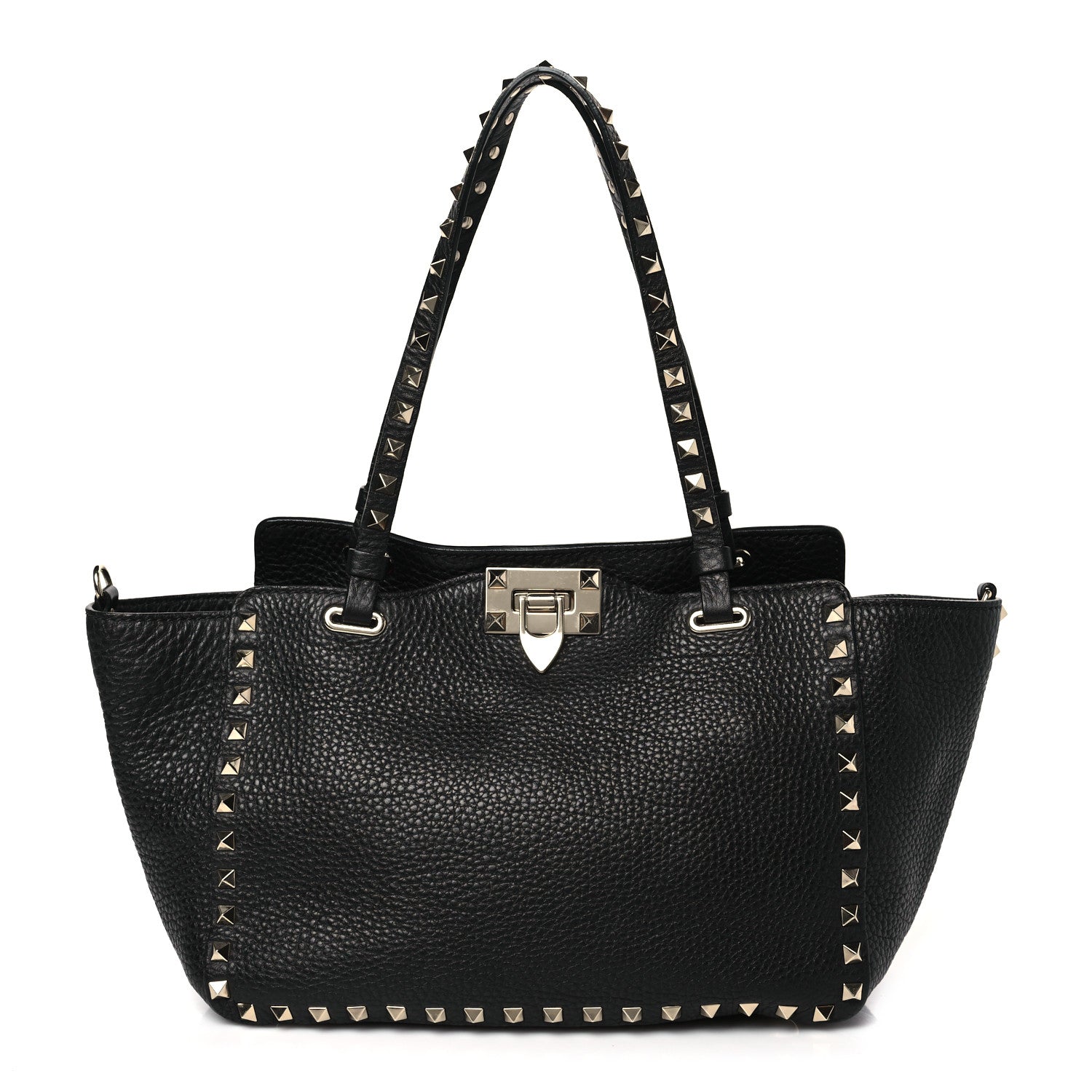 Valentino Garavani Grained Calfskin Small Rockstud Tote Black 1 of 8