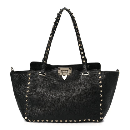 Valentino Garavani Grained Calfskin Small Rockstud Tote Black 1 of 8
