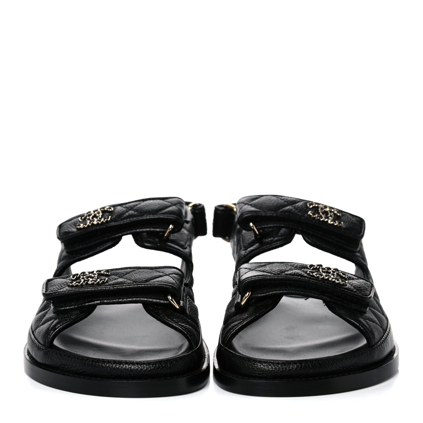 Grained Calfskin Velcro Dad Sandals 37 Black