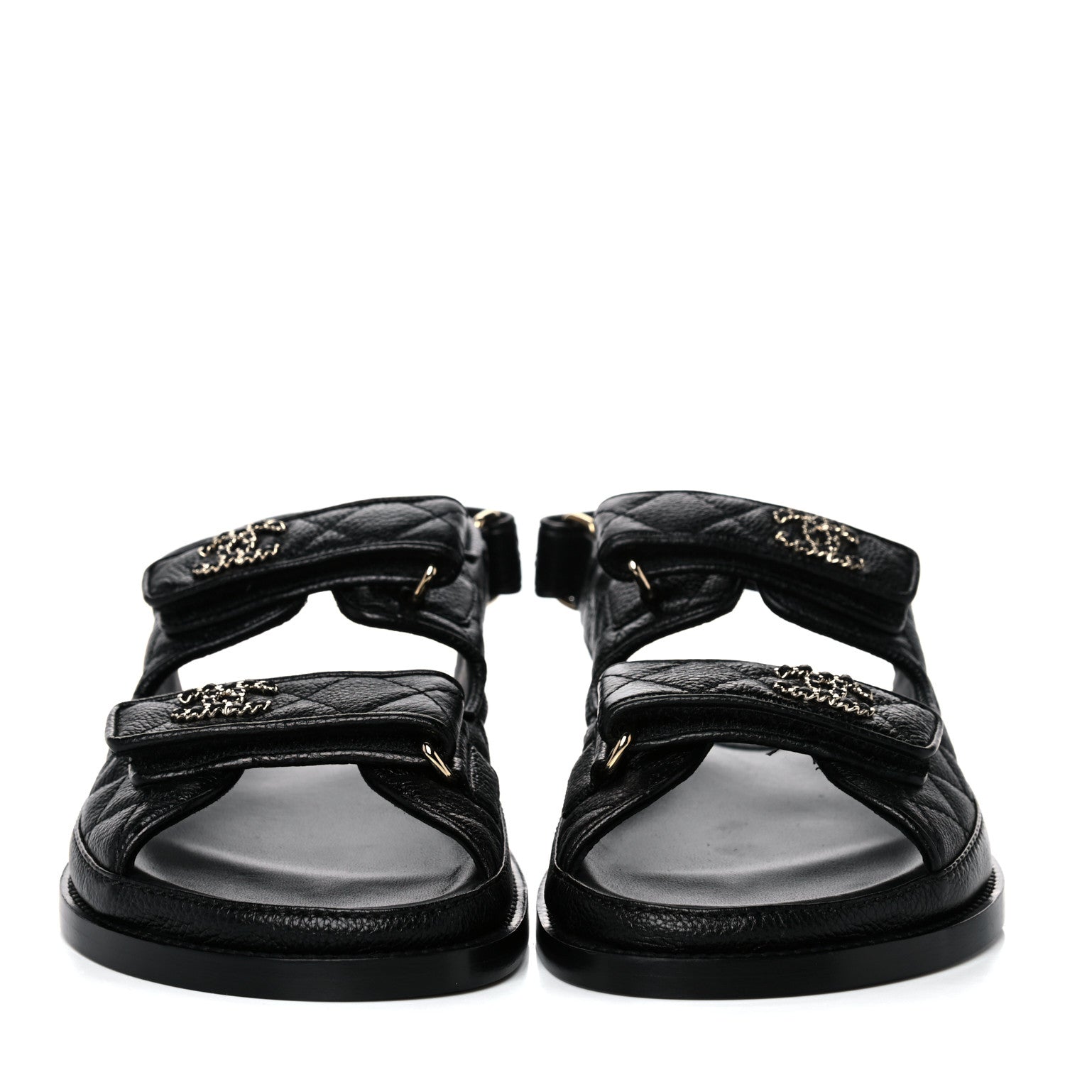 Chanel Grained Calfskin Velcro Dad Sandals 37 Black 2 of 9