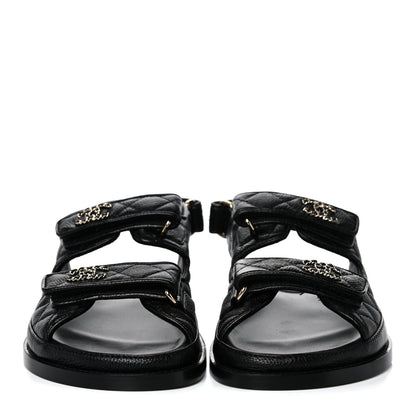 Chanel Grained Calfskin Velcro Dad Sandals 37 Black 2 of 9
