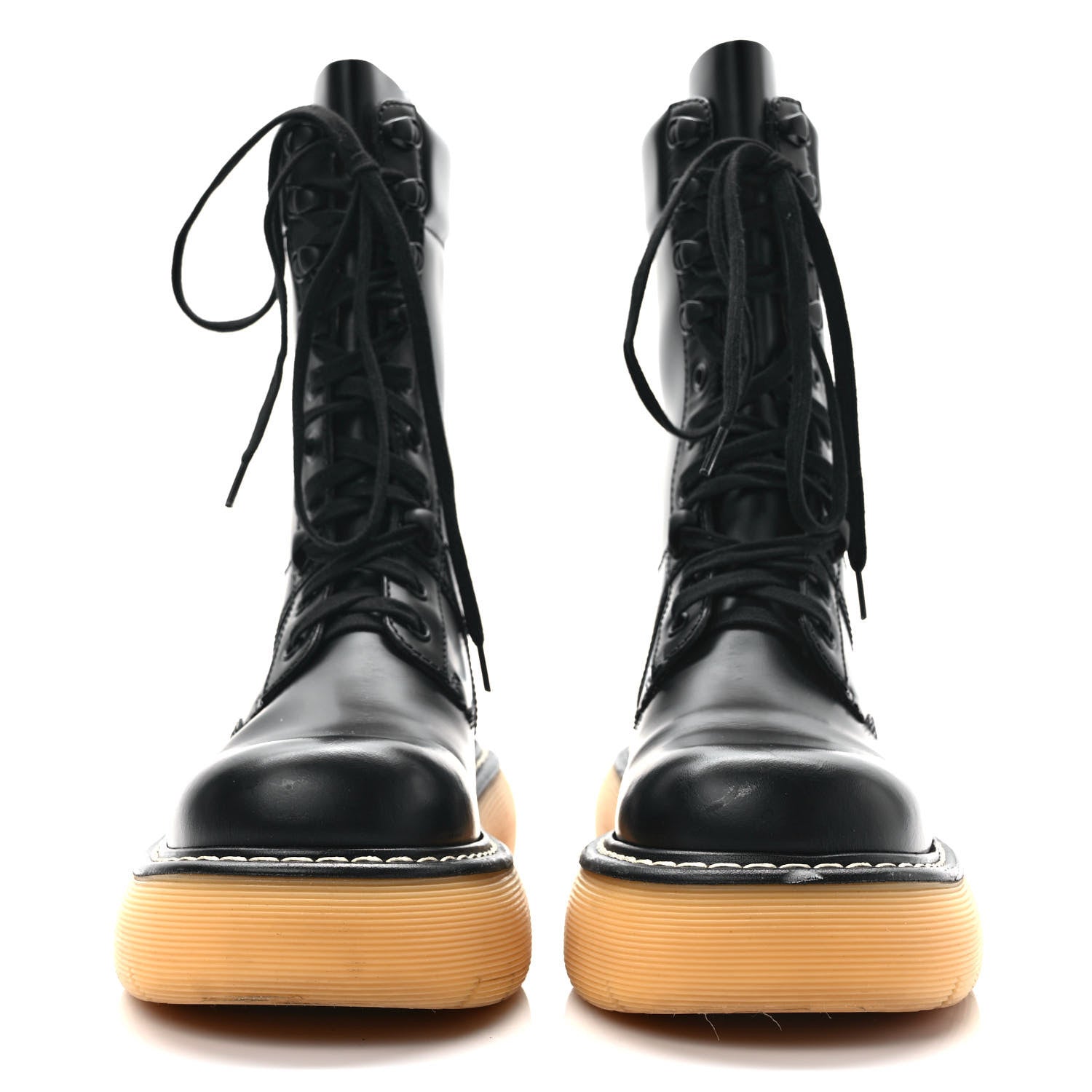Bottega Veneta Calfskin The Swell Lace Up Boots 38.5 Black Natural Rubber 2 of 9