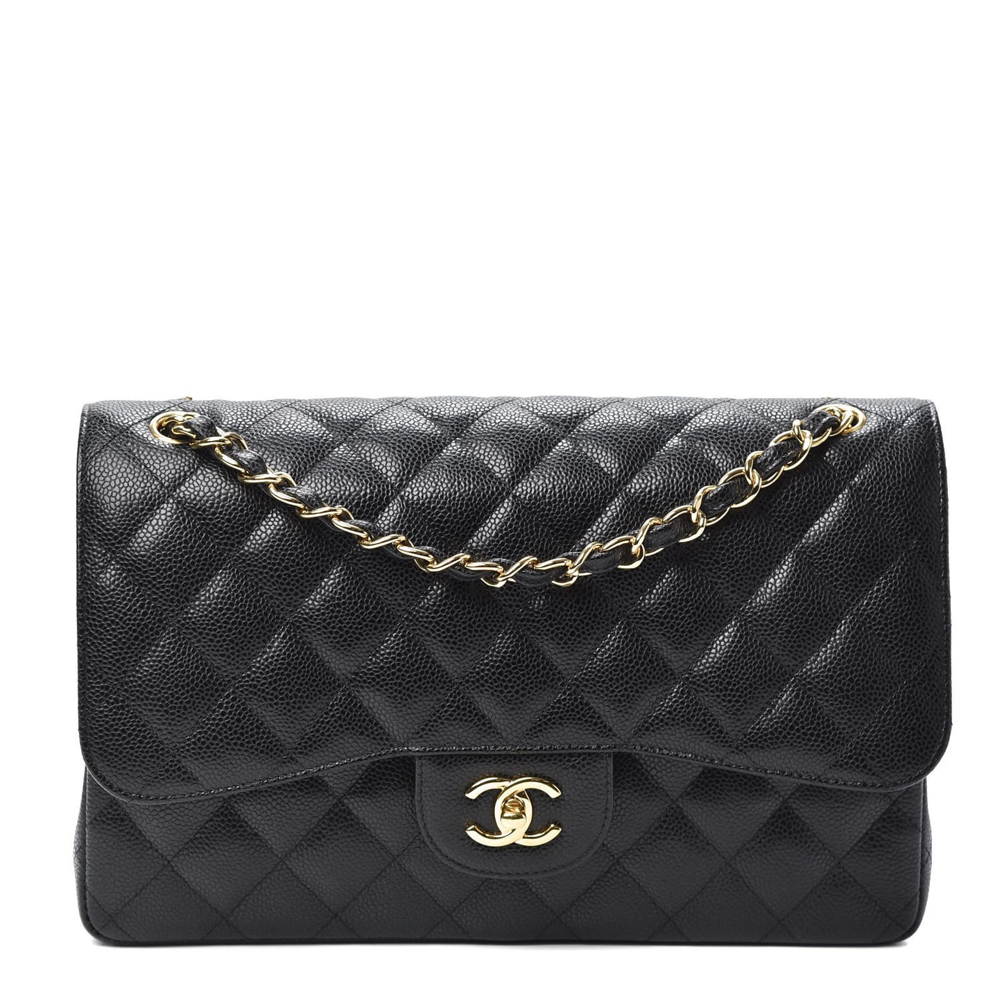 Caviar Quilted Jumbo Double Flap Black