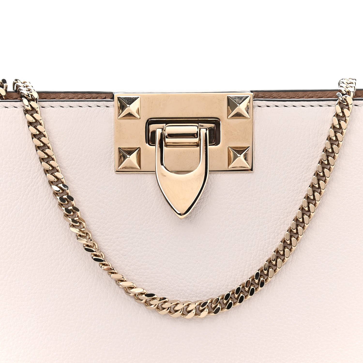 Valentino Garavani Vitello Rockstud Chain Clutch White 7 of 9