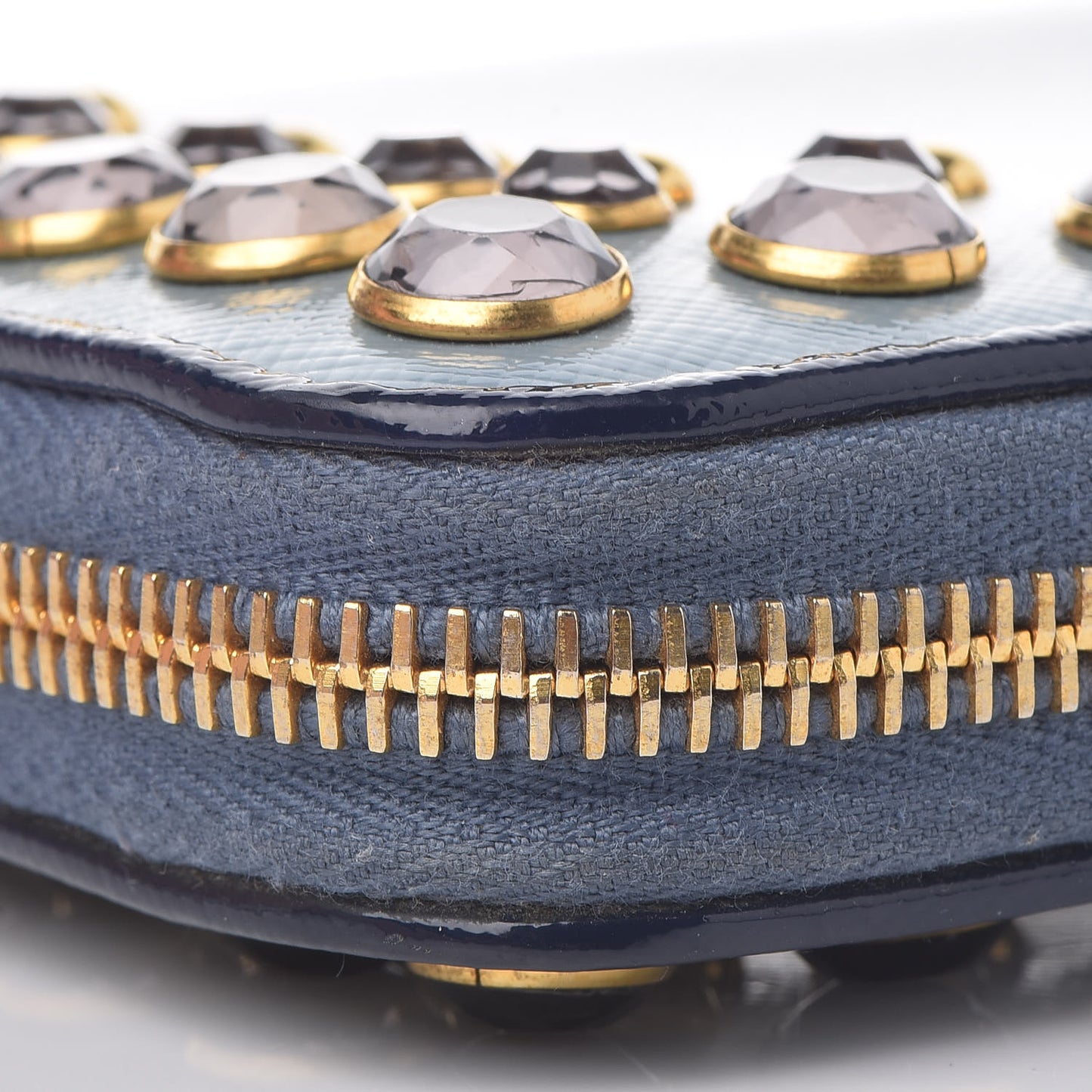 Saffiano Vernice Crystal Studded Zip Around Wallet Blue