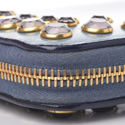 Prada Saffiano Vernice Crystal Studded Zip Around Wallet Blue 11 of 13