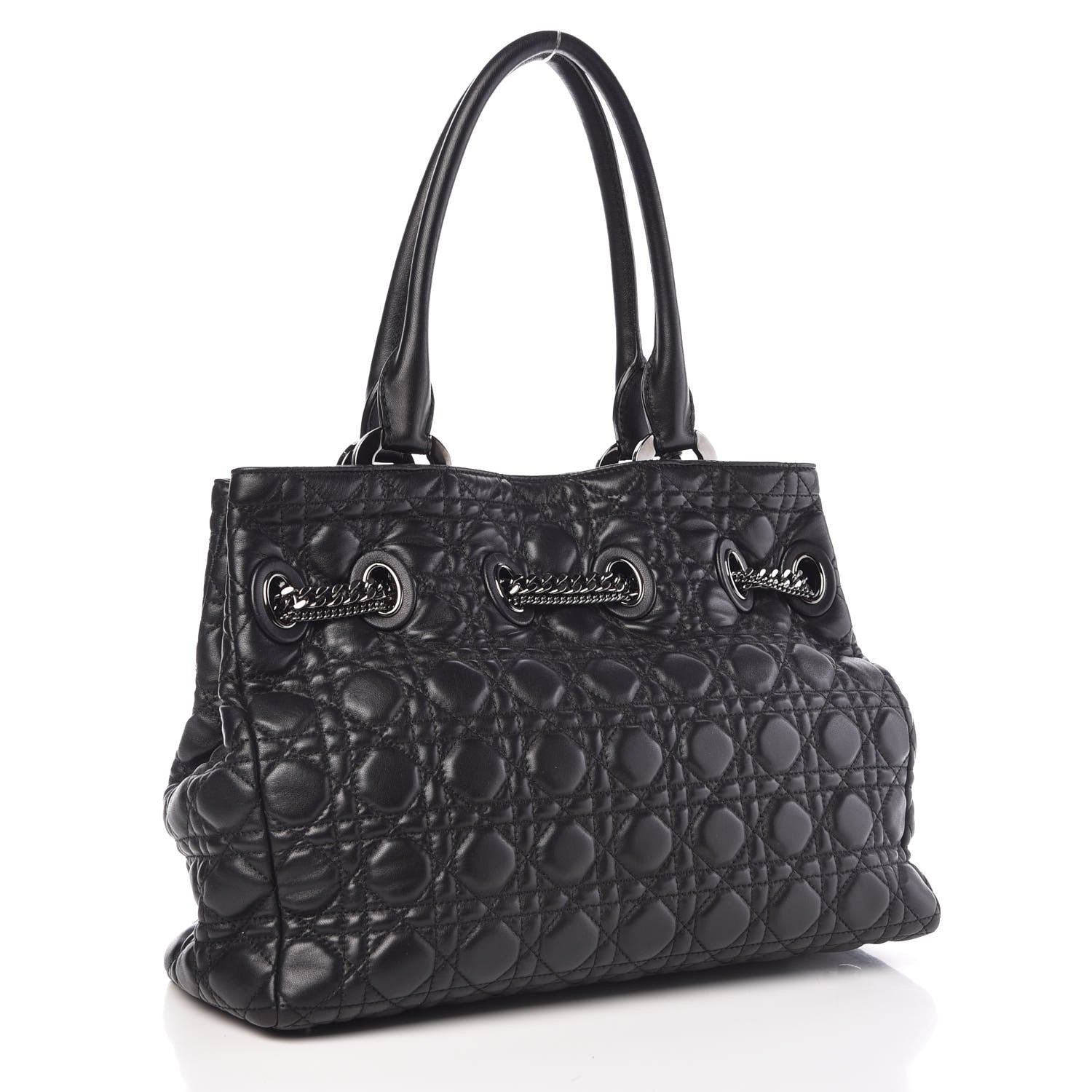Christian Dior Lambskin Cannage Stitched Drawsting Tote Black 3 of 9