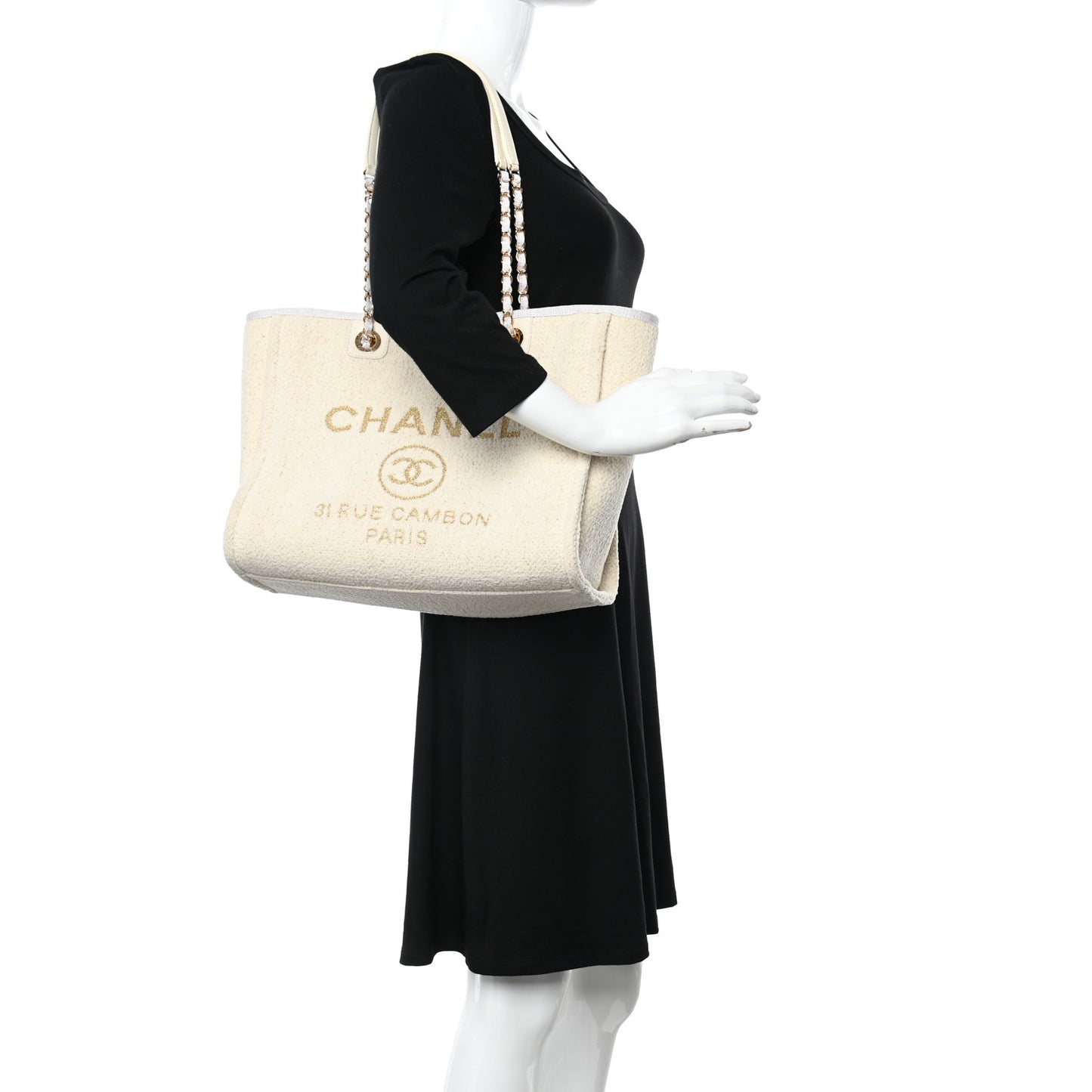 Lurex Boucle Small Deauville Tote Ivory
